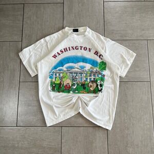 Vintage 1993 Looney Tunes Washington DC White House T Shirt Changes White XL